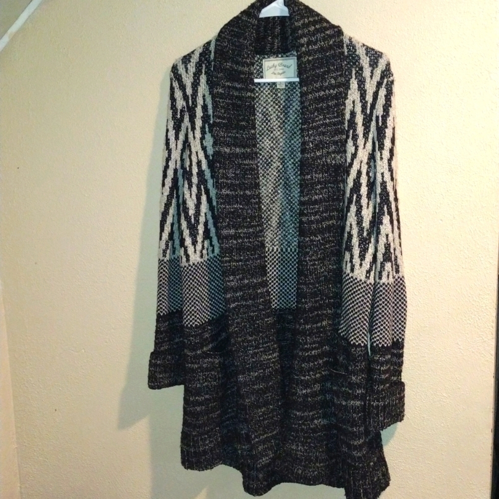 Lucky Brand Cotton/Wool Blend Long Line Cardigan Aztec Knit L - Picture 2 of 7